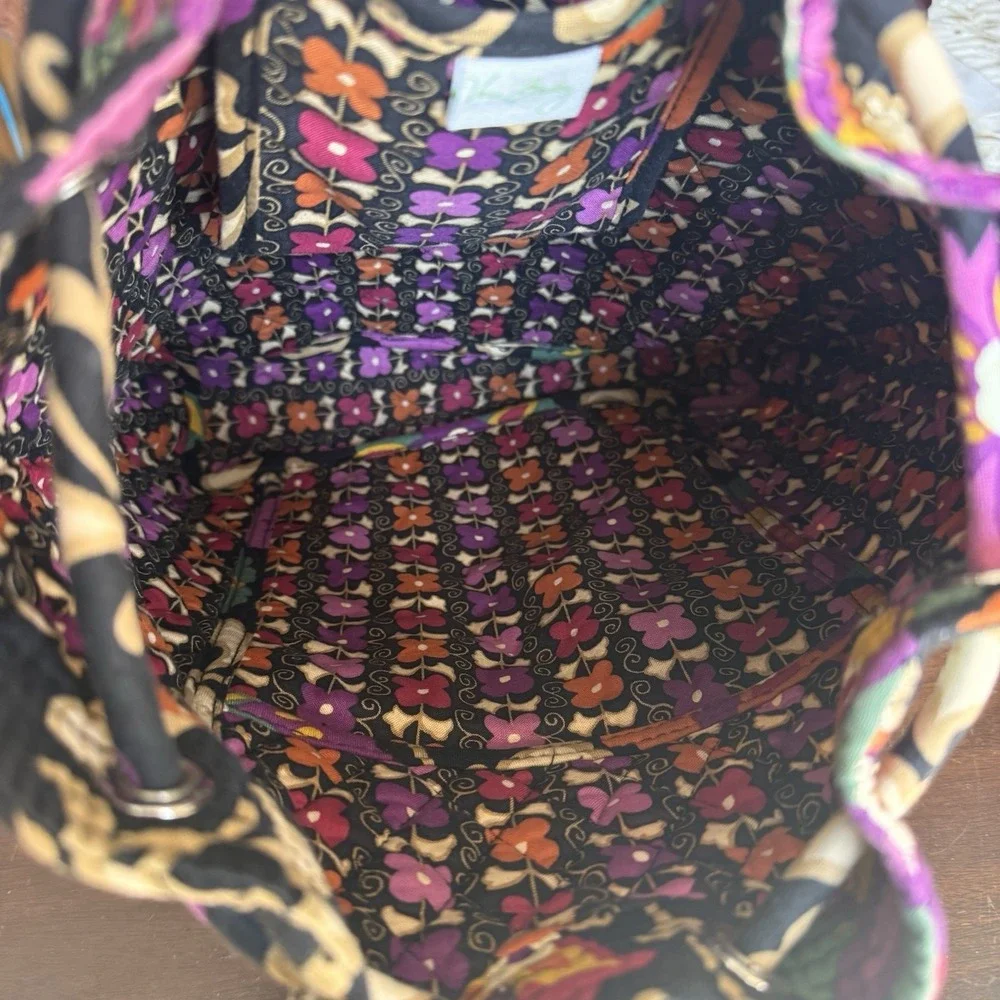Retired VERA BRADLEY SUZANI Black Multicolored Floral Quilt Bucket Backpack Bag